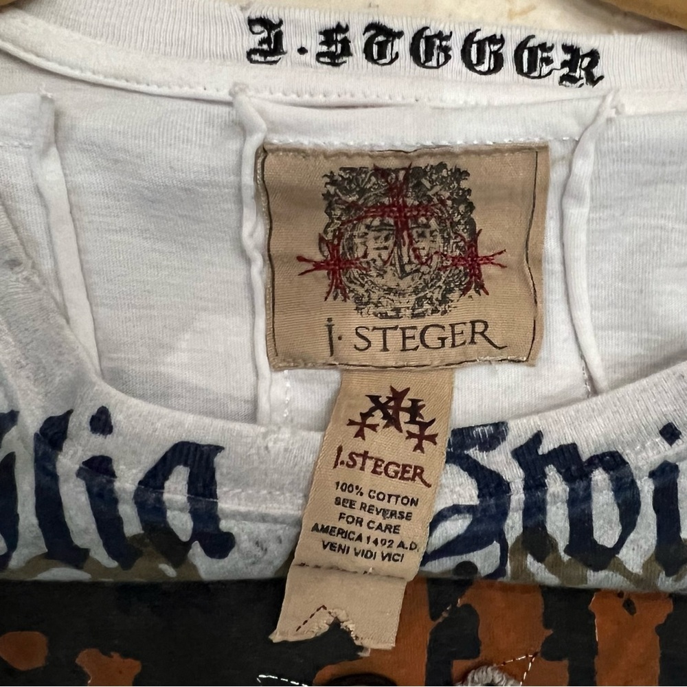 j.STEGER Vintage Men's Graphic T-Shirt - Black and Gray with Leather Accents - Picture 2 of 7